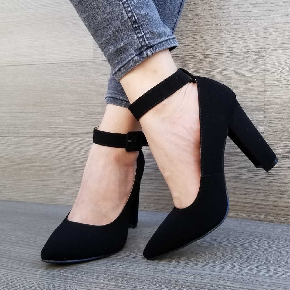 Ankle Strap Pointy Velvet Fabric Heels-C - Picture 6 of 8